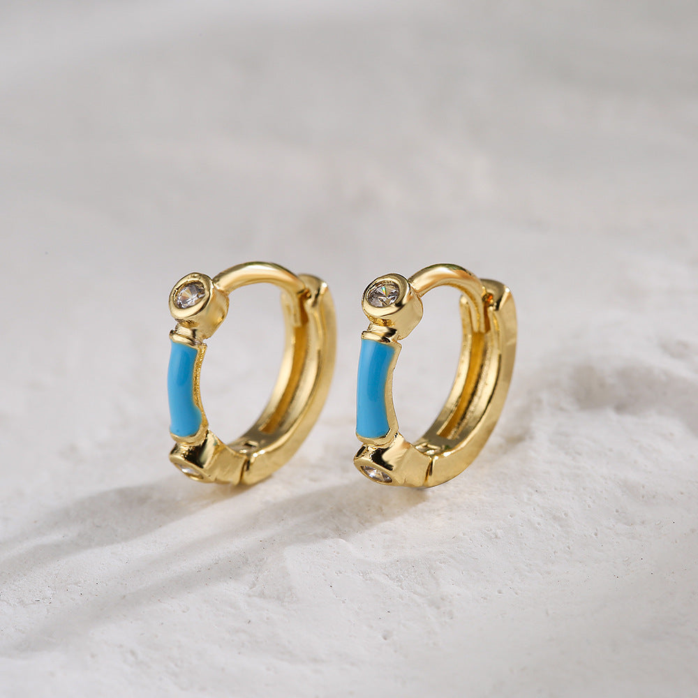 Orecchini Minimalisti Geometrici in Rame con Placcatura in Oro 18K e Finitura a Smalto da Donna