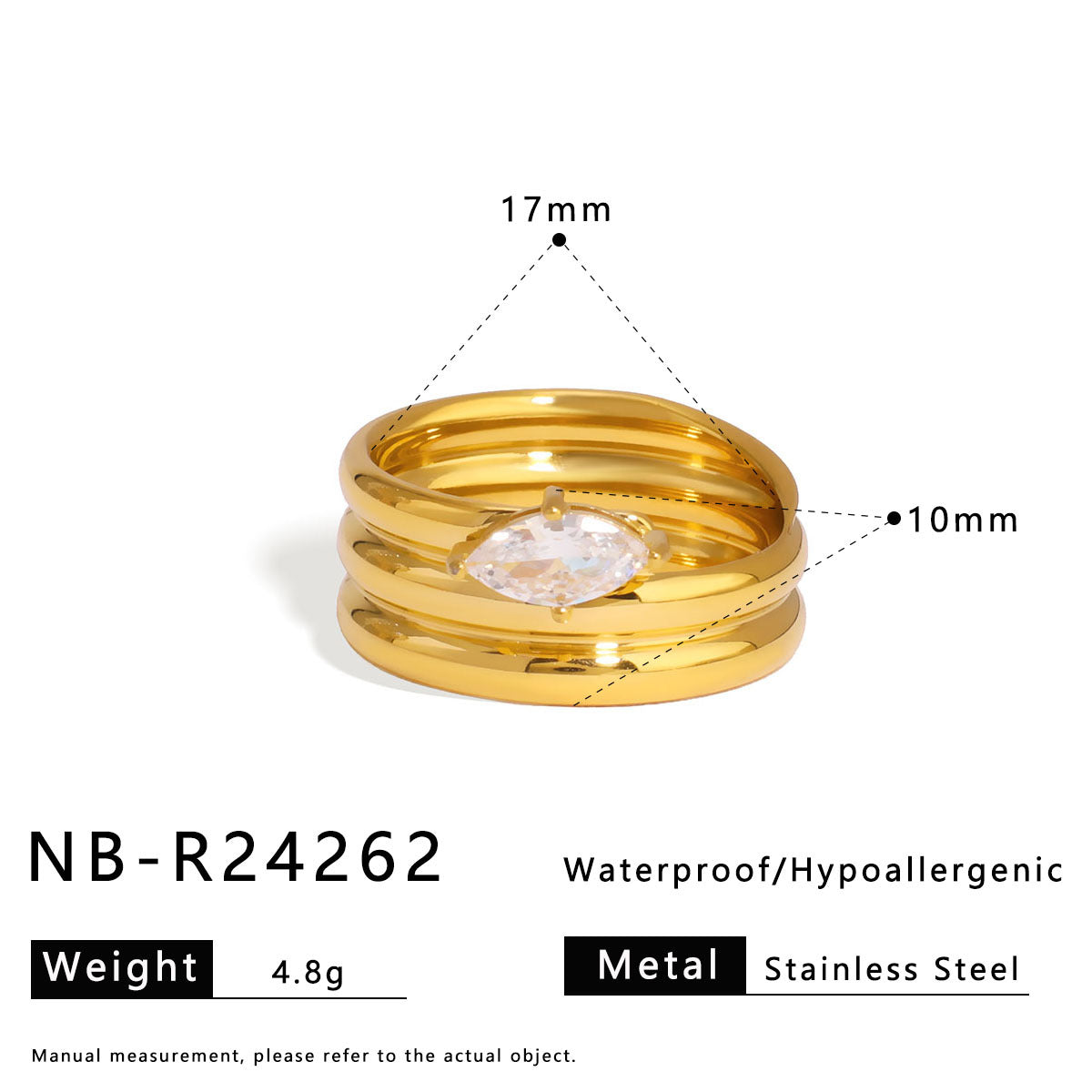 Anello minimalista geometrico in acciaio inossidabile con intarsio di zirconi e finitura placcata per uomo e donna