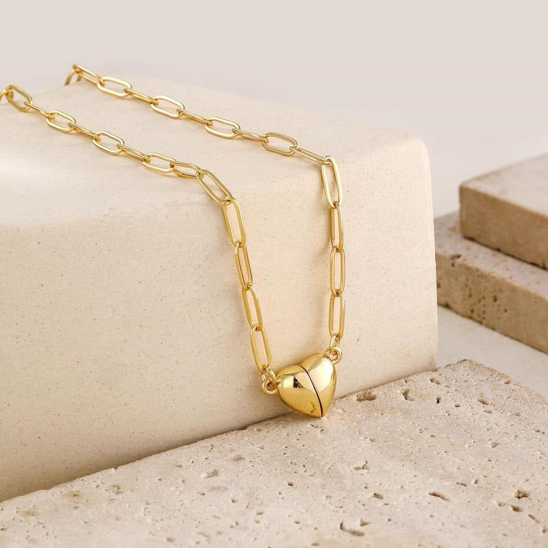Minimalist Heart Pendant Stainless Steel Plated Cable Chain Necklace for Women
