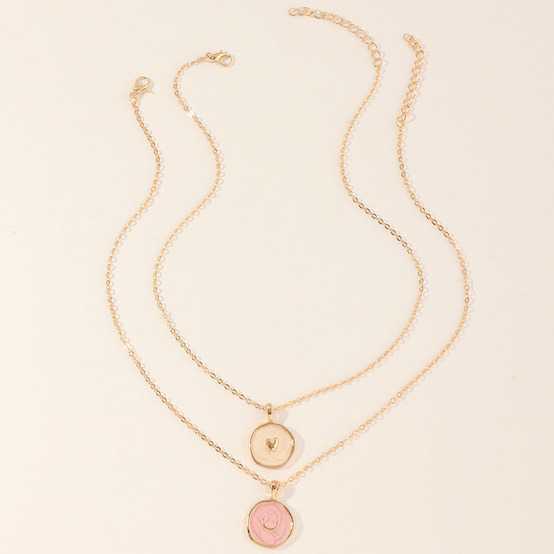 Collar minimalista con colgante de aleación con forma de corazón y luna con acabado esmaltado para niños y niñas, estilo cadena de serpiente