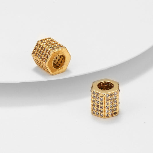 Minimalist Gold Plated Brass Geometric Micro-Pave Cubic Zirconia Spacer Bead