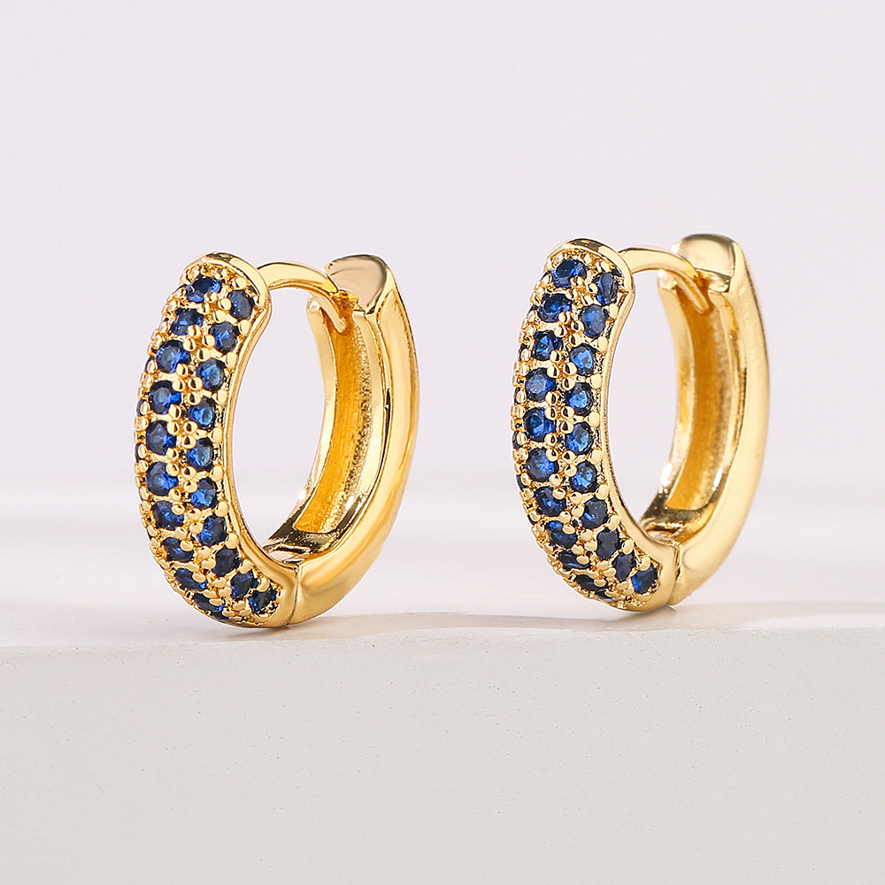 Orecchini a Cerchio da Donna Geometrici Minimalisti di Tendenza in Rame Placcato Oro con Zirconi