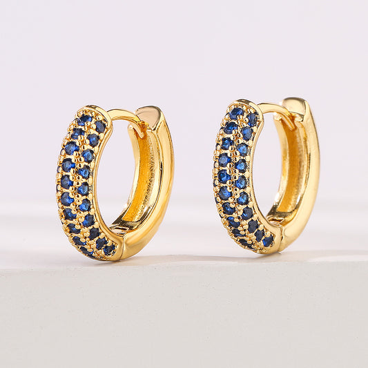 Fashionable Minimalist Geometric Copper Gold-Plated Zircon Hoop Earrings for Women