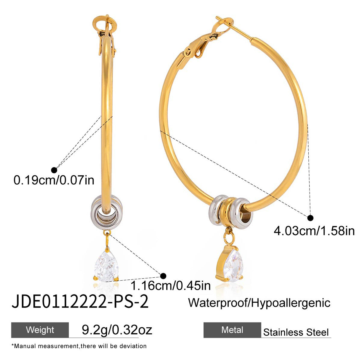 Elegant Round Geometric Stainless Steel Plated Cubic Zirconia Hoop Earrings for Women