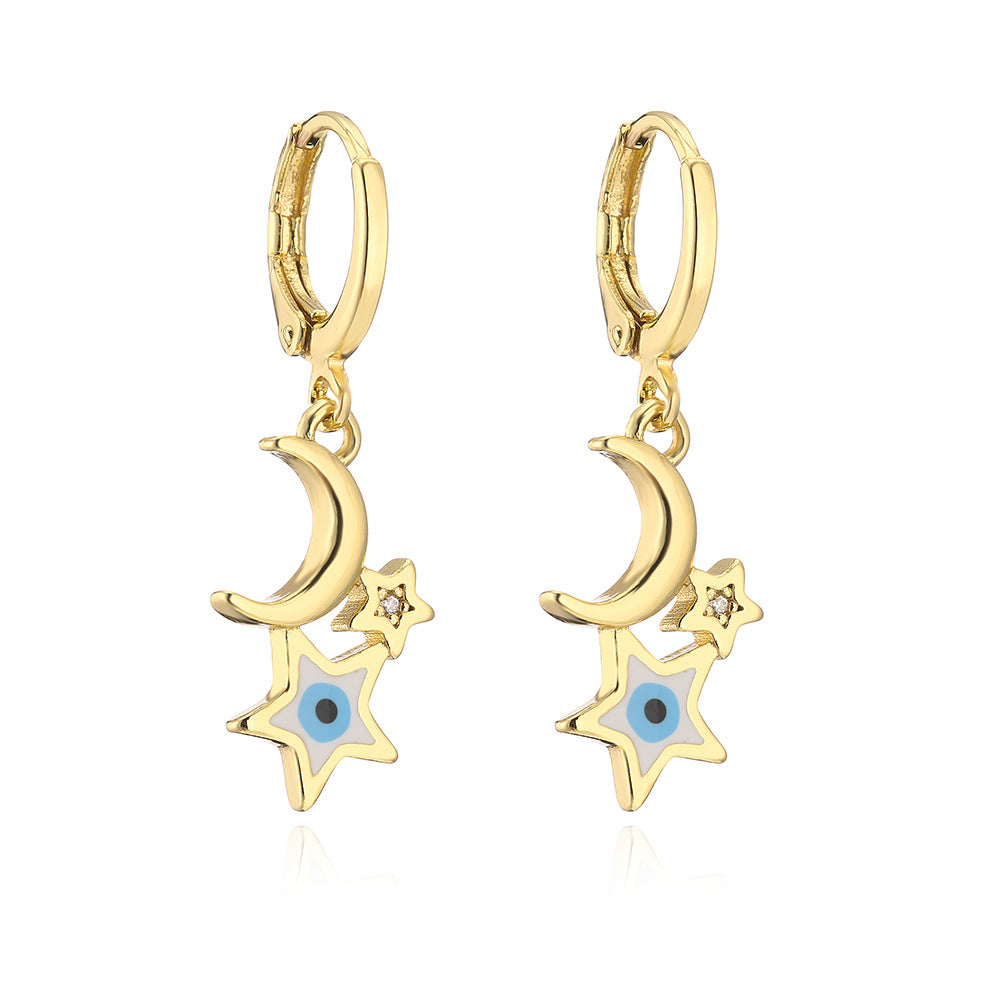 Minimalist Star and Moon Shaped Copper Earrings with Gold Plating for Women