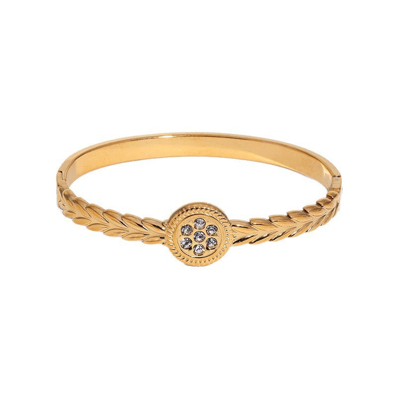 Minimalist Luxury Geometric Rhinestone Inlay Stainless Steel Bracelet