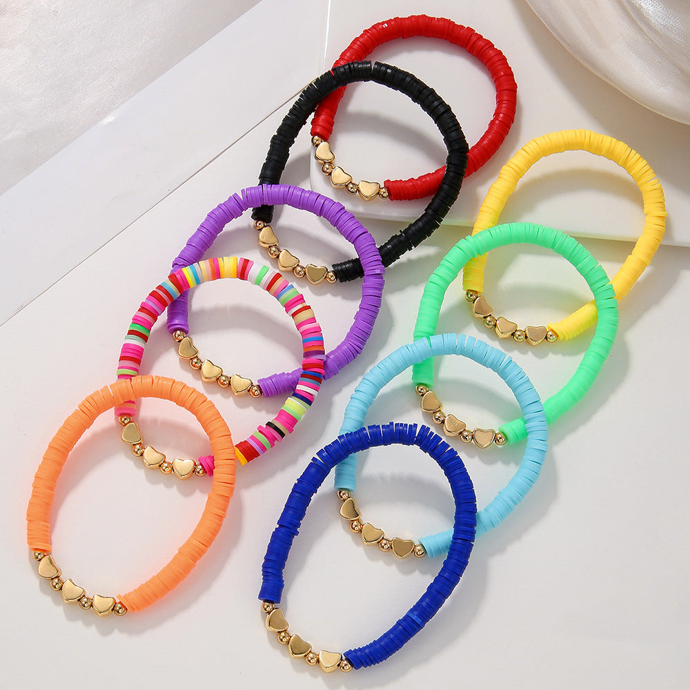 Bohemian Multi-Layer Heart Geometric Resin Brass Acrylic Bracelet Set with Letter Elements