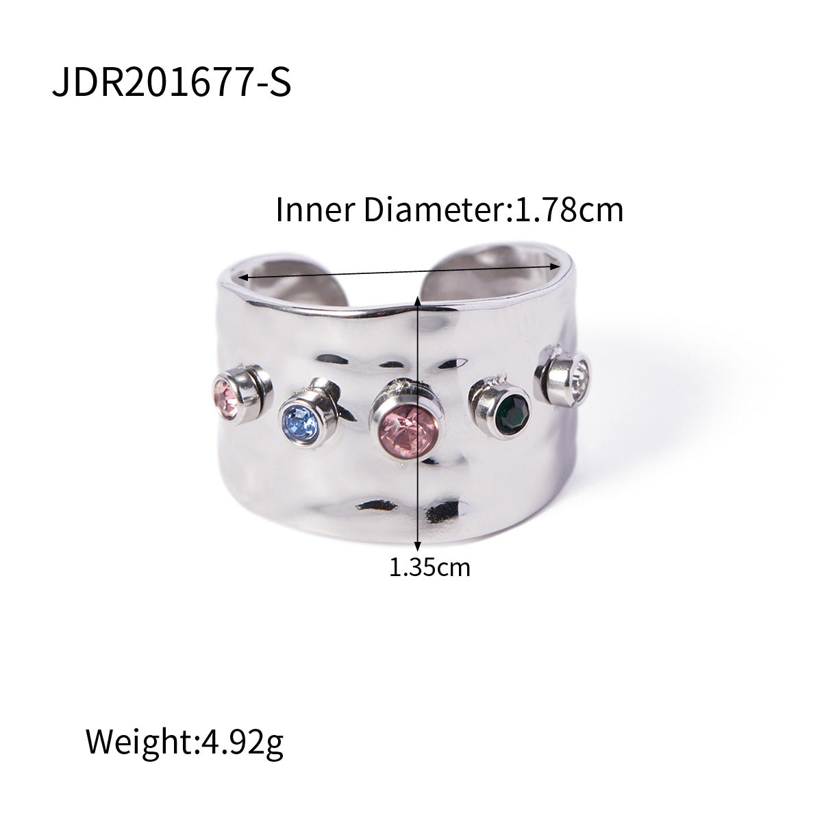 Anello Aperto Geometrico Minimalista da Donna in Acciaio Inossidabile con Intarsio in Zirconia Colorata e Finitura Placcata