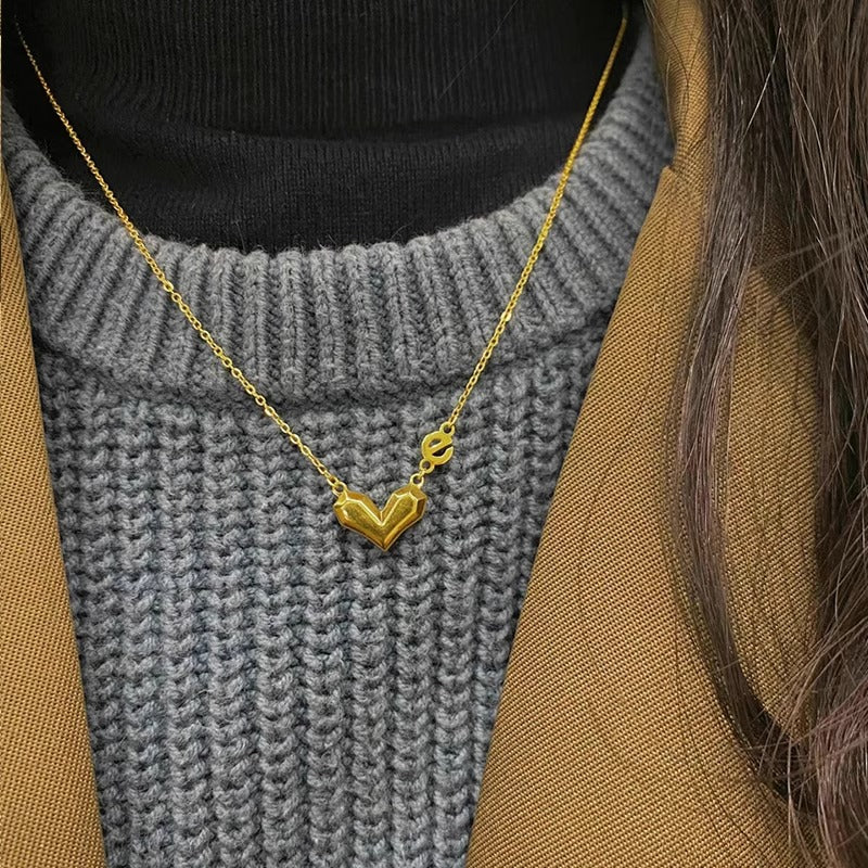 Original Design Geometric 3D Heart Pendant Necklace for Women in Titanium Steel with Plated Finish