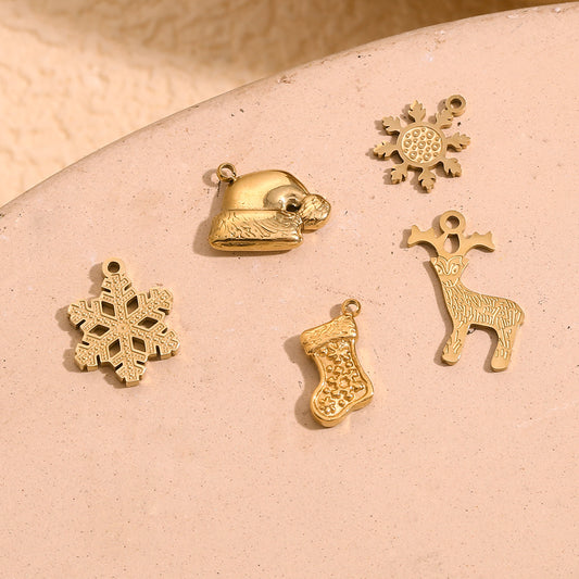 Collana Pendente da Donna a Renna e Fiocco di Neve, Minimalista ed Elegante, in Acciaio Inossidabile con Placcatura in Oro 14K