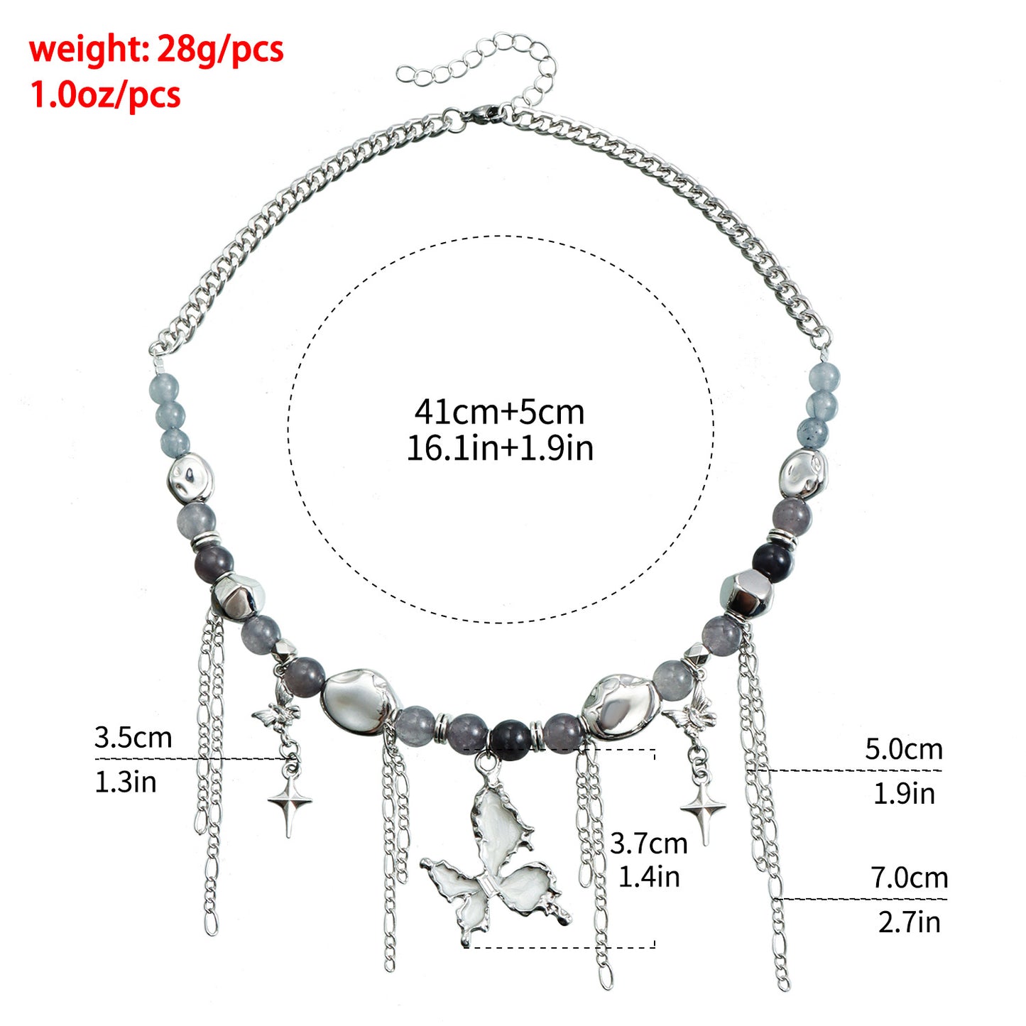 Collar de clavícula con colgante de mariposa esmaltado, incrustaciones de ojo de gato y borlas de estrella de cuatro puntas para mujer