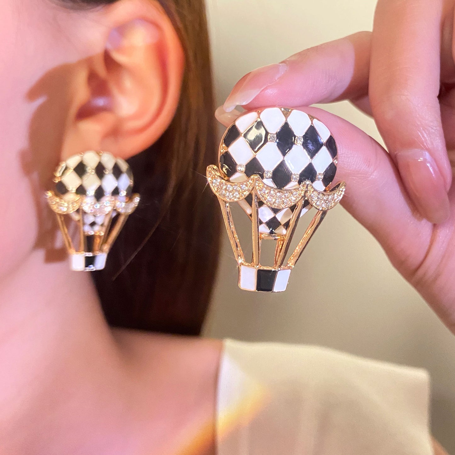 Vintage Acrylic Heart Stud Earrings with Sports Ball Print for Women