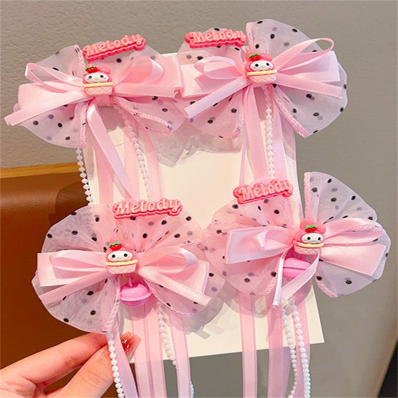 Handmade Chinese Traditional Hair Clip for Girls with Bow Shape Fabric Material and Flowing Tassels in Natural Style