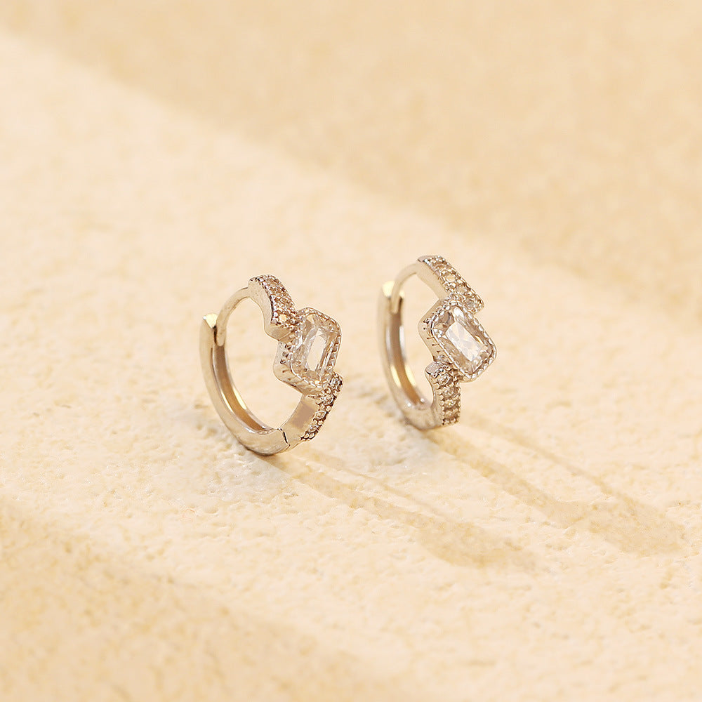 Orecchini a Cerchio da Donna Placcati in Pietra Preziosa Rettangolare Geometrica in Argento Sterling 925, Lusso Minimalista