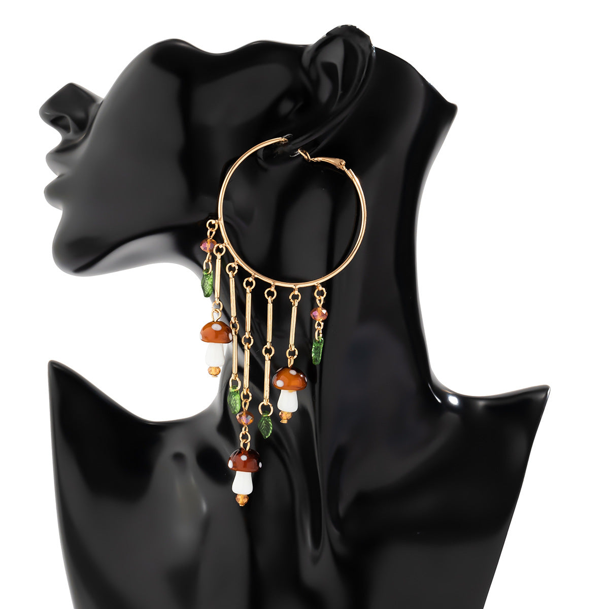 Pendientes de borla de seta rústicos florales para mujer con marco de metal de forma geométrica y acabado chapado