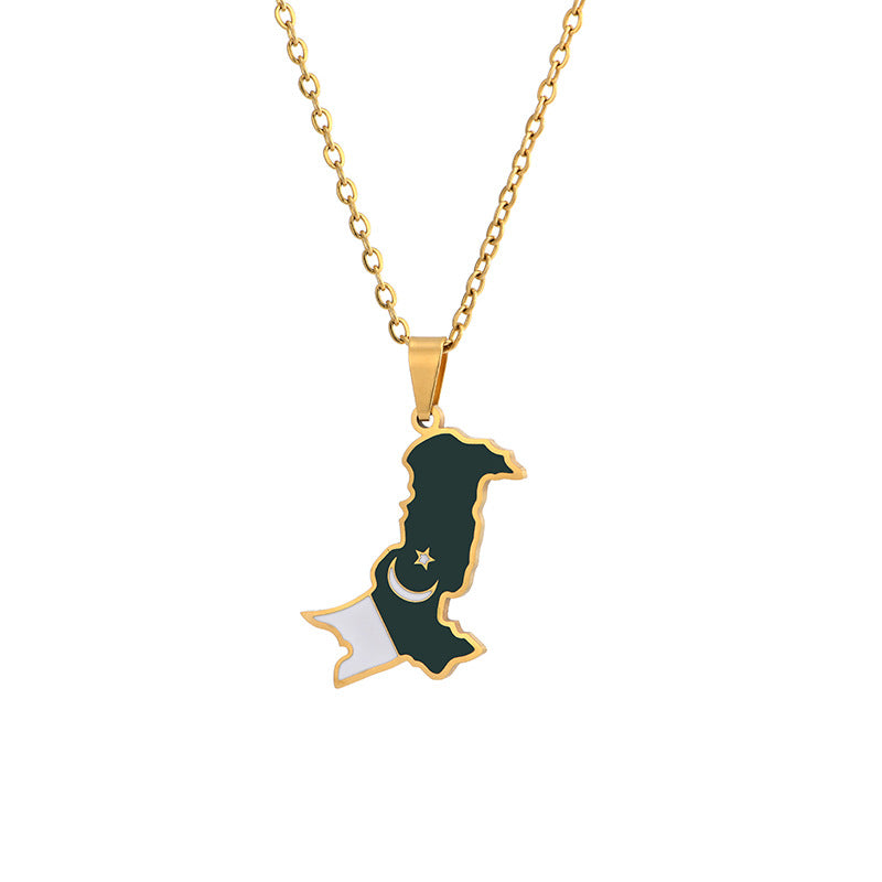 Collana con Pendente Geometrico Etnico Vintage da Donna e Uomo in Acciaio Inossidabile con Pendente in Acciaio al Titanio e Finitura Placcata su Catena ad "O"