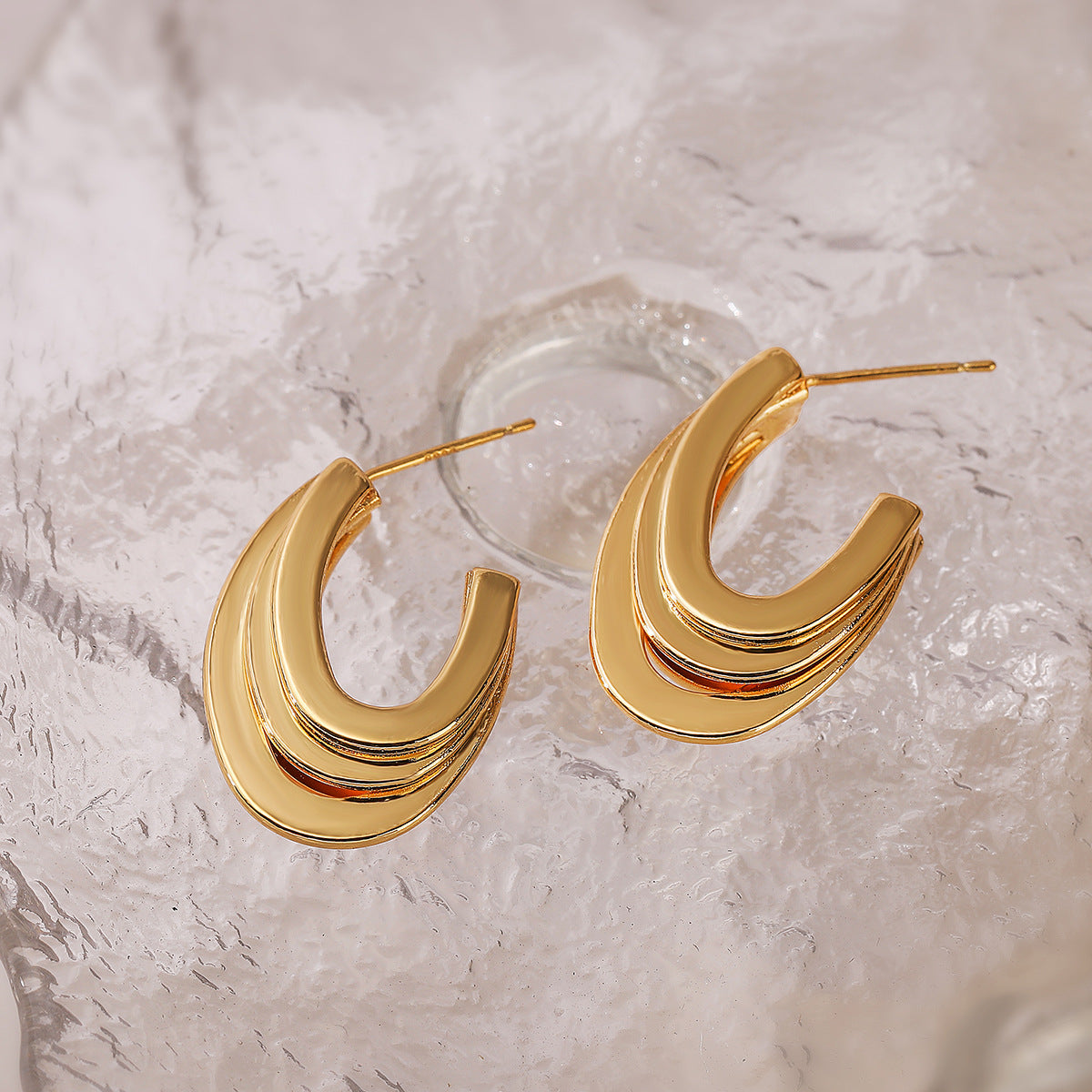 Orecchini da donna geometrici minimalisti vintage in ottone con placcatura in oro e design irregolare