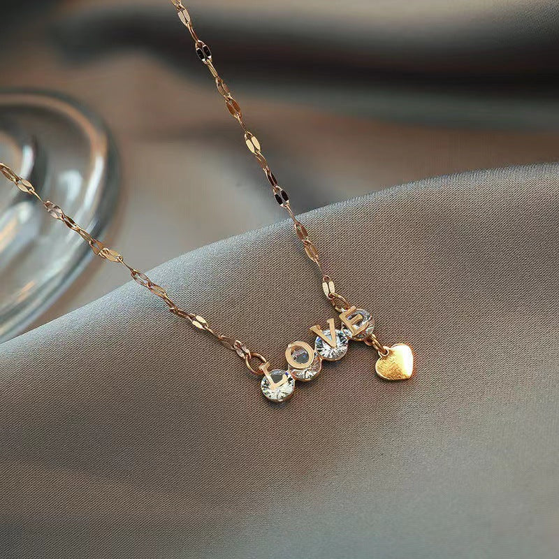 Fashion 18K Gold Plated Titanium Steel LOVE Letter Pendant Necklace Lip Chain for Women