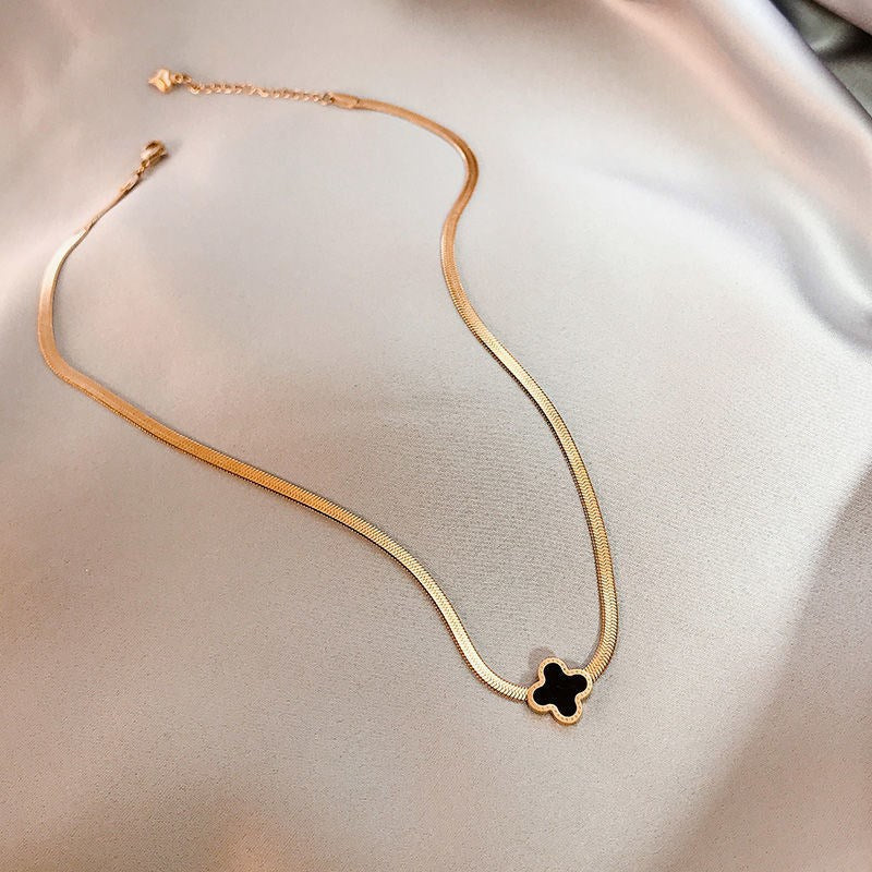 Minimalist Geometric Titanium Steel Snake Chain Necklace with Roman Numeral Pendant for Women