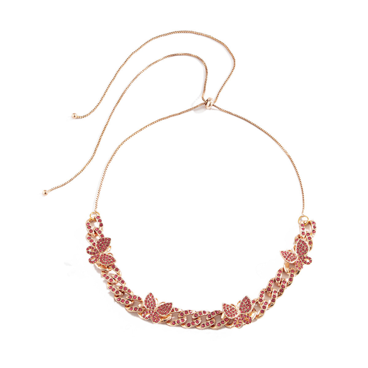 Collana da donna a catena cubana vintage minimalista con farfalla e design geometrico, intarsi in strass, materiale in lega, gioielli stile Ins