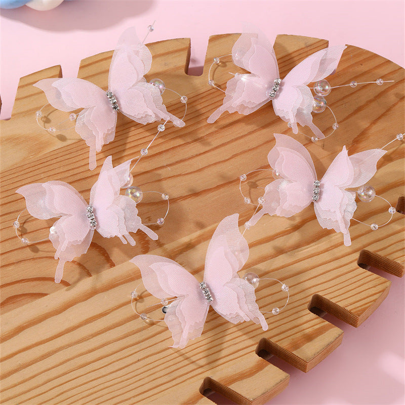 Fermaglio per capelli a farfalla stile naturale per bambine con dettagli arricciati e in rete, forcina a becco d'anatra in resina plastica per acconciature semi-raccolte