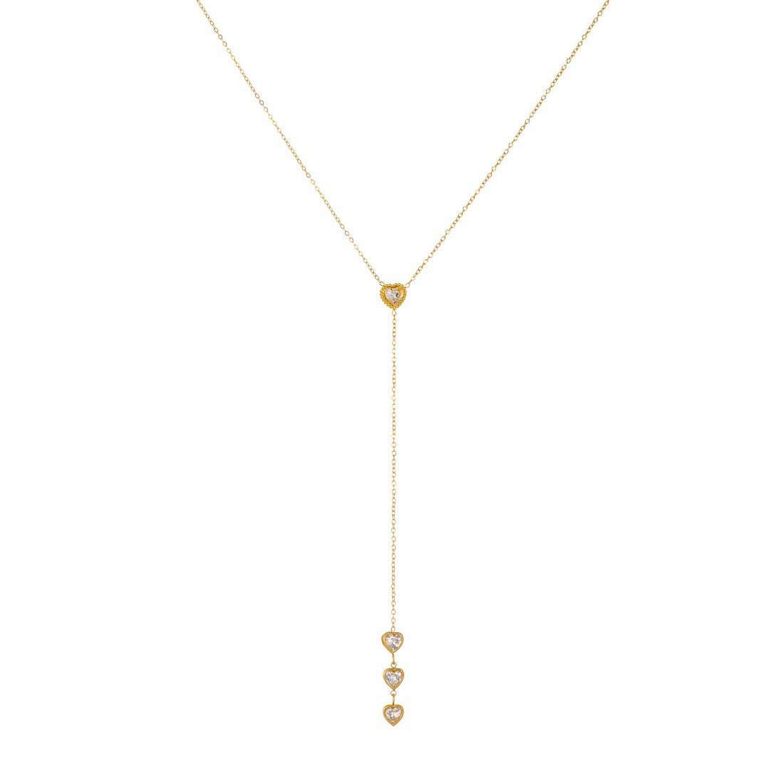 Minimalist Elegant Gold Plated Rhinestone Heart Stainless Steel Necklace with Tassel