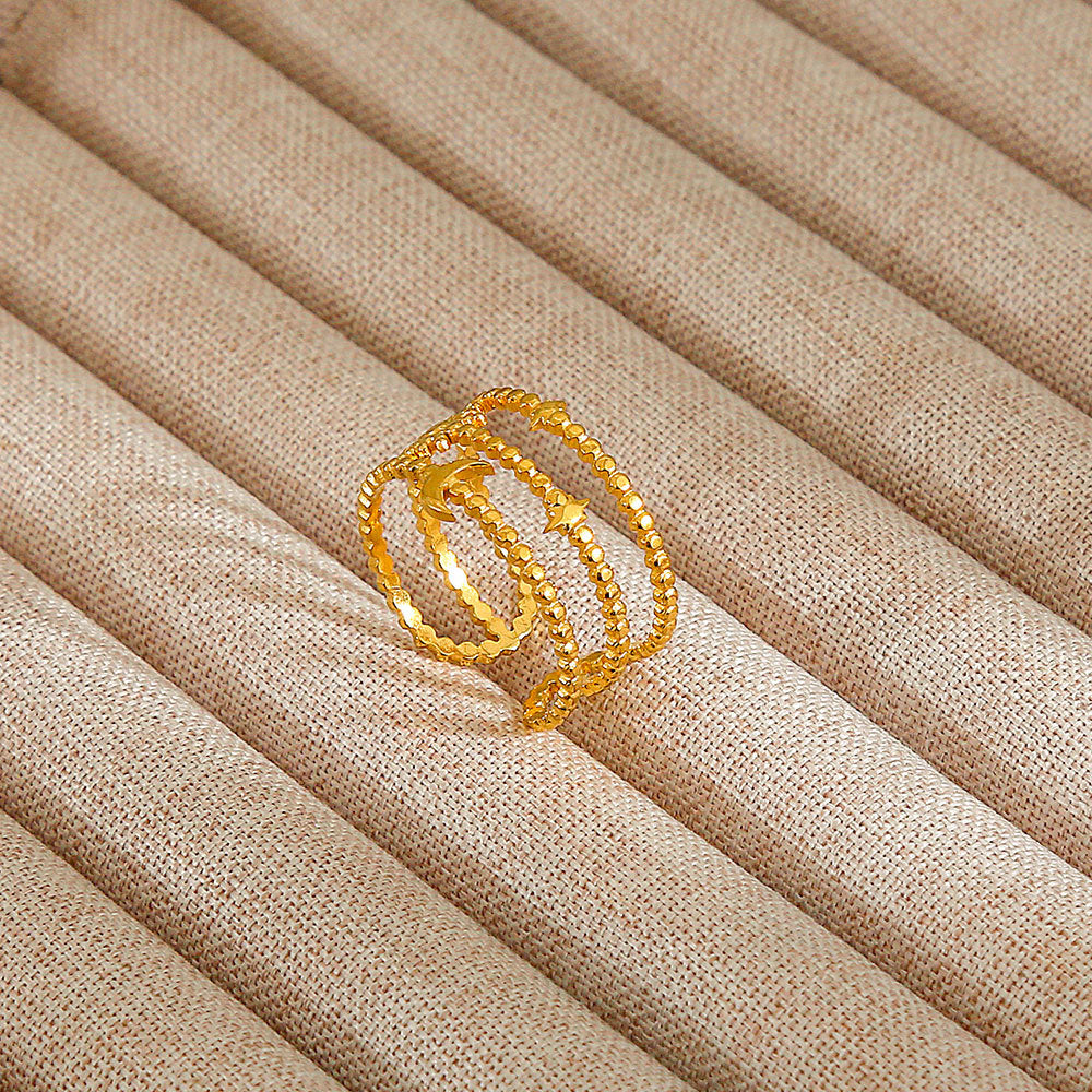 Minimalist Geometric Flower-Shaped Titanium Steel Ring with Plating Finish for Women, Adjustable Open Band Fashion Ring