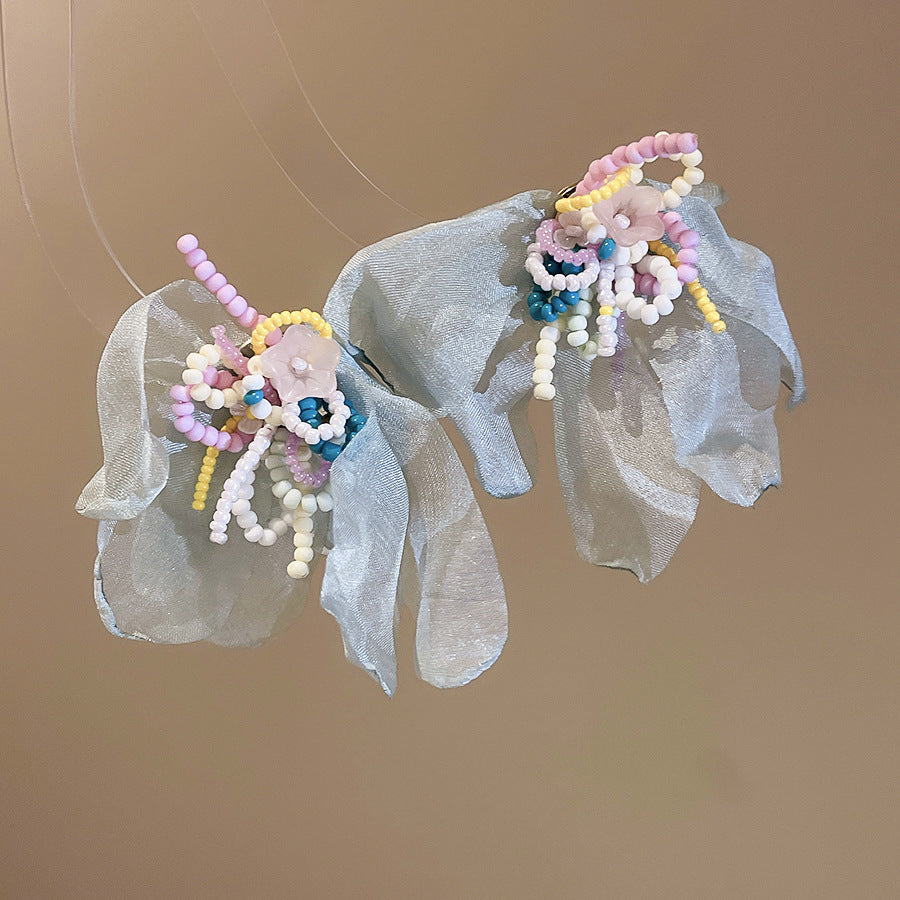 Orecchini a cerchio floreali delicati con perle di cristallo su perni in argento sterling per donne, fatti a mano, freschi ed eleganti, leggeri