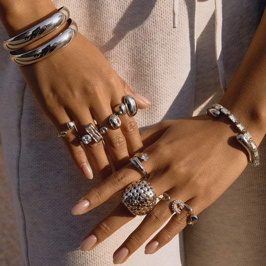 Elegant Geometric Stainless Steel and Titanium Steel Plated Bracelet Ring Set for Women