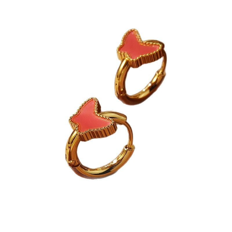 Sweet Butterfly Geometric Plated Stainless Steel Hoop Earrings for Women