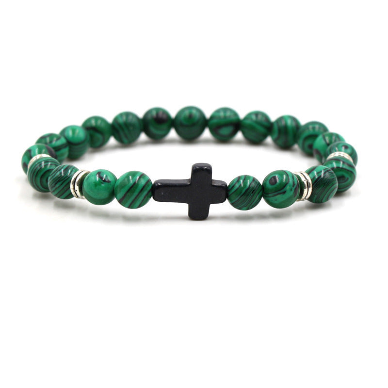 Natural Stone Cross Stretch Bracelet Unisex