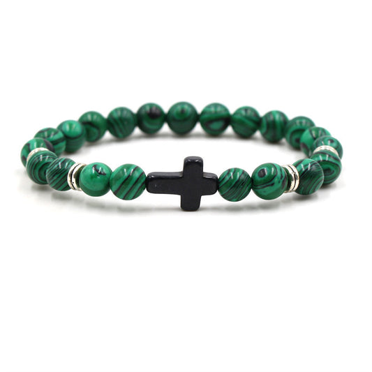 Natural Stone Cross Stretch Bracelet Unisex