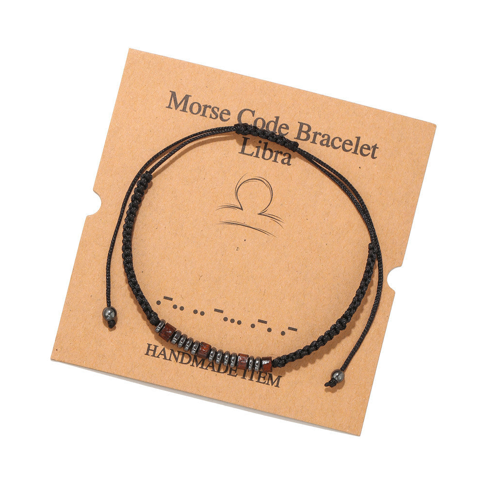 Morse Code Zodiac Wood Beaded Bracelet Round Geometric Unisex
