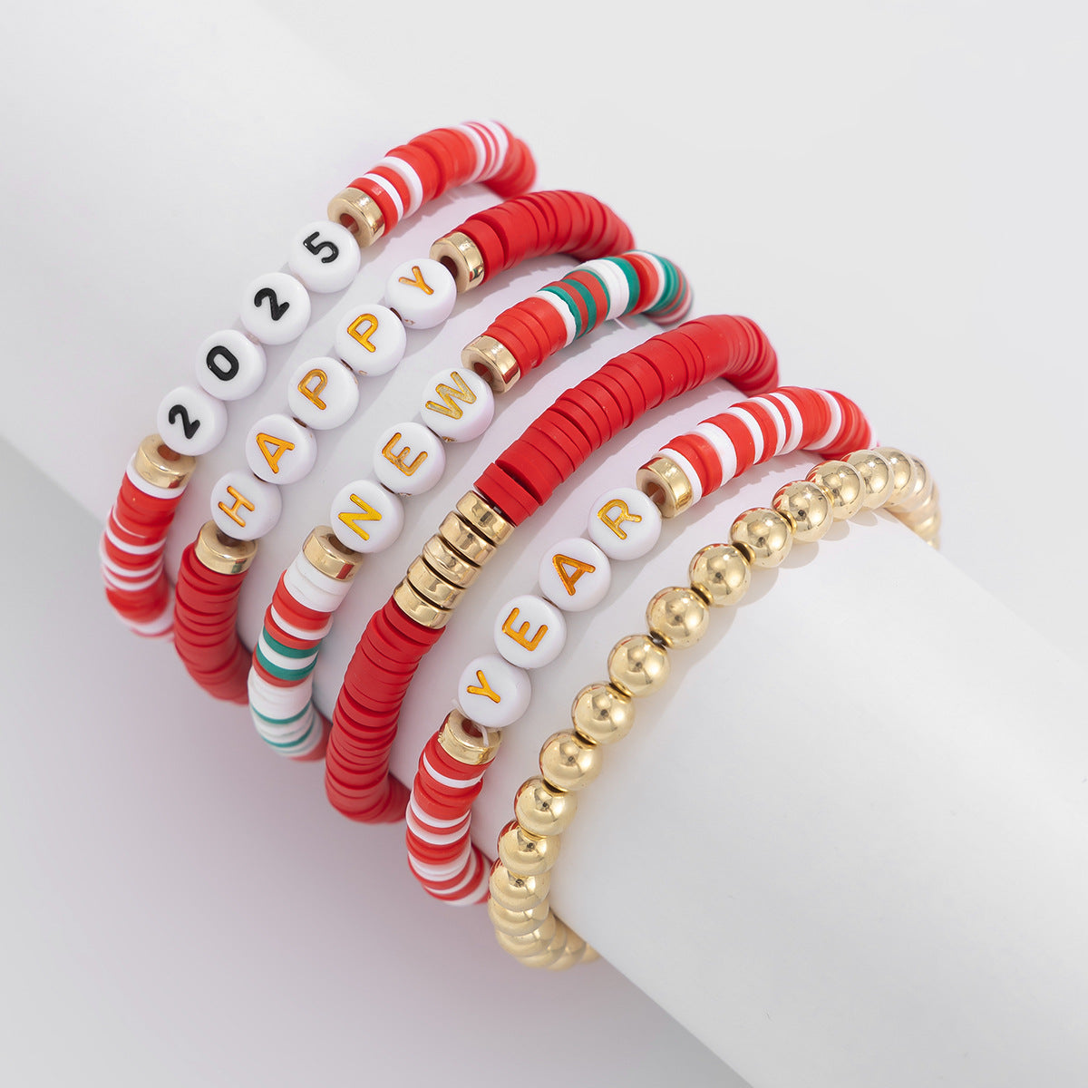 Braccialetti elasticizzati geometrici in stile vacanza con lettere e perline per donne, set di braccialetti fatti a mano in argilla polimerica con perline colorate in argilla morbida