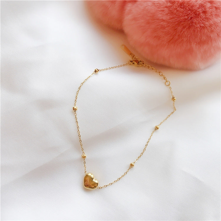 Minimalist Heart-Shaped Titanium Steel Pendant Necklace and Bracelet Set for Women with Plated Finish