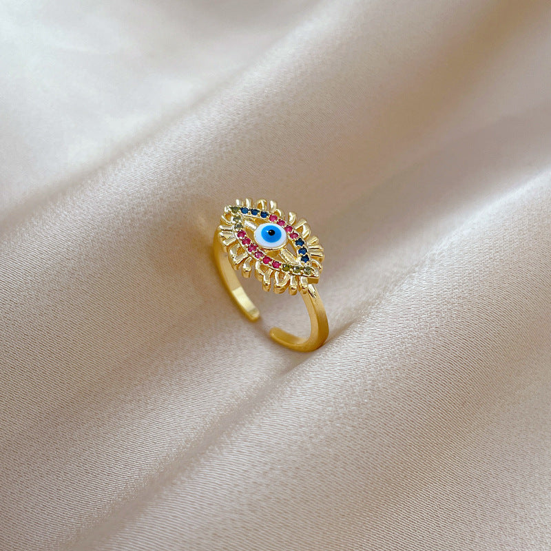 Anello a Occhio di Demone Regolabile Minimalista con Intarsi in Zircone con Finitura Placcata in Ottone per Donna