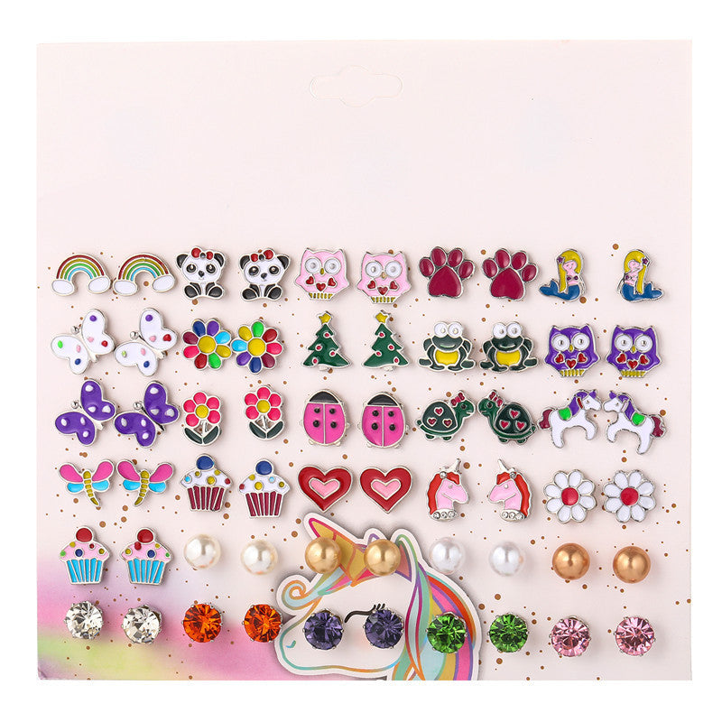 Cartoon Animal Stud Earrings Set for Kids Alloy Jewelry with Enamel Finish Rainbow Color Design