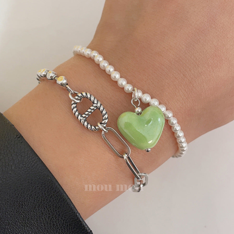 Minimalist Vintage 925 Sterling Silver Round Geometric Beaded Bracelet