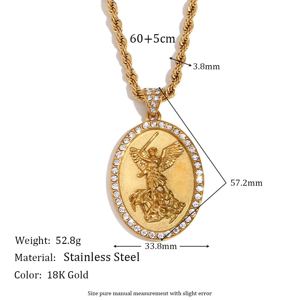 Geometric Angel Pendant Necklace for Men in Stainless Steel with 18K Gold Plating on Twisted Chain