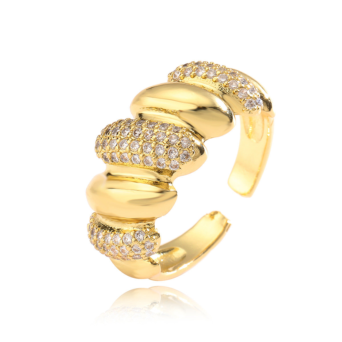 Minimalist Geometric Open Ring for Women Made of Brass with Micro-Pave Zirconia
