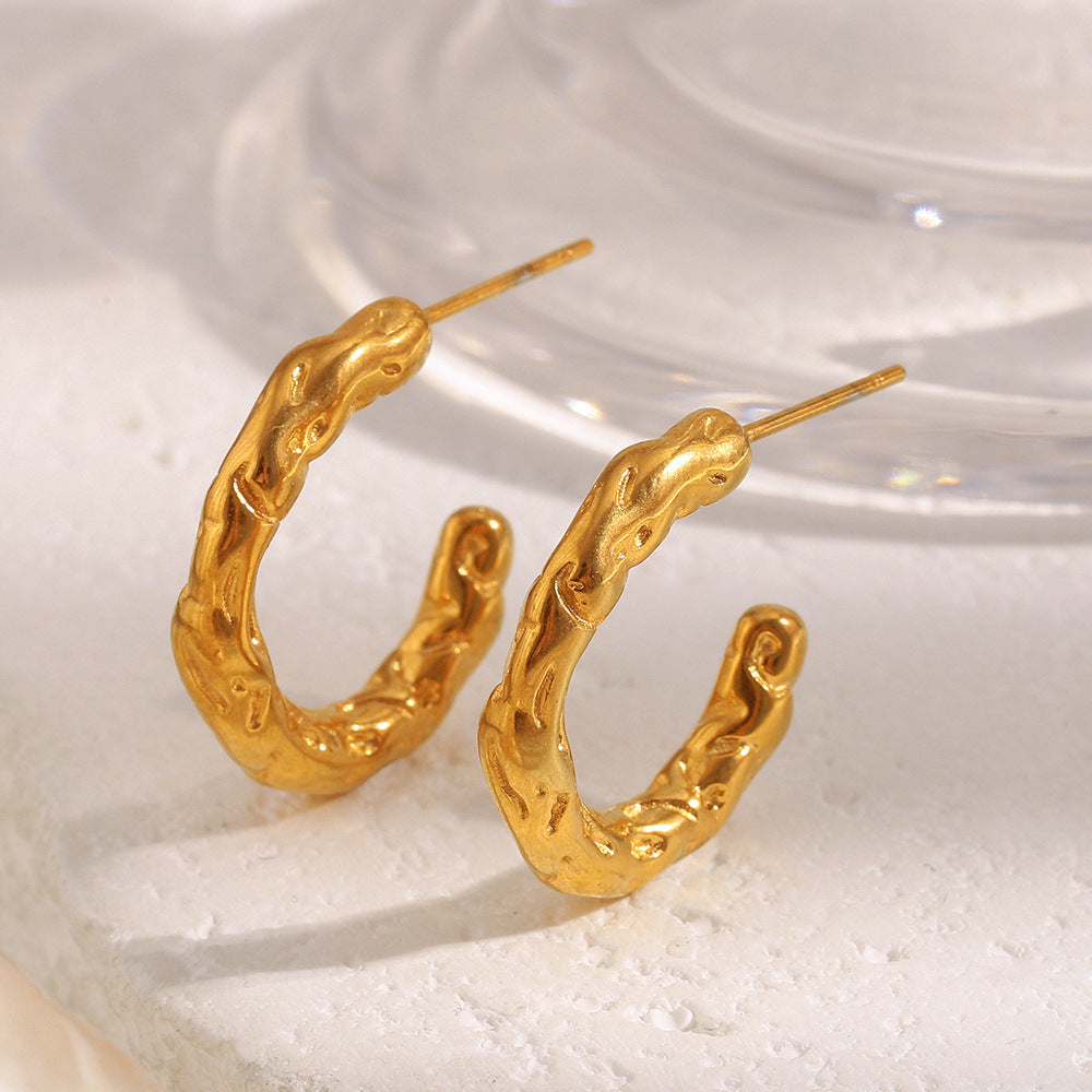 Orecchini a cerchio a forma di U geometrici irregolari da donna in acciaio inossidabile placcato oro 18K stile lusso minimalista
