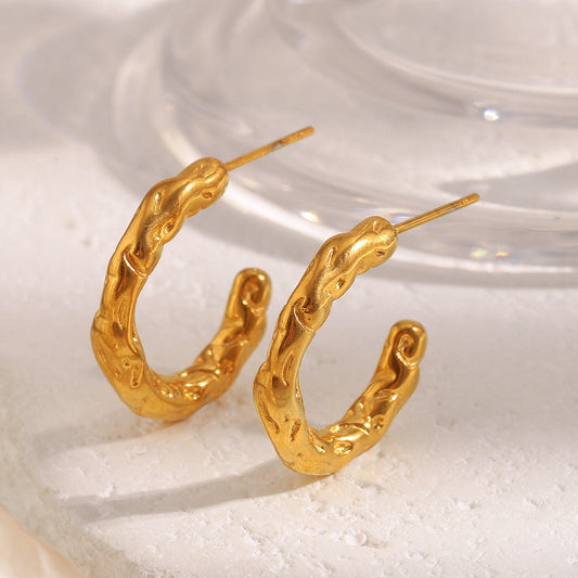 Orecchini a cerchio a forma di U geometrici irregolari da donna in acciaio inossidabile placcato oro 18K stile lusso minimalista