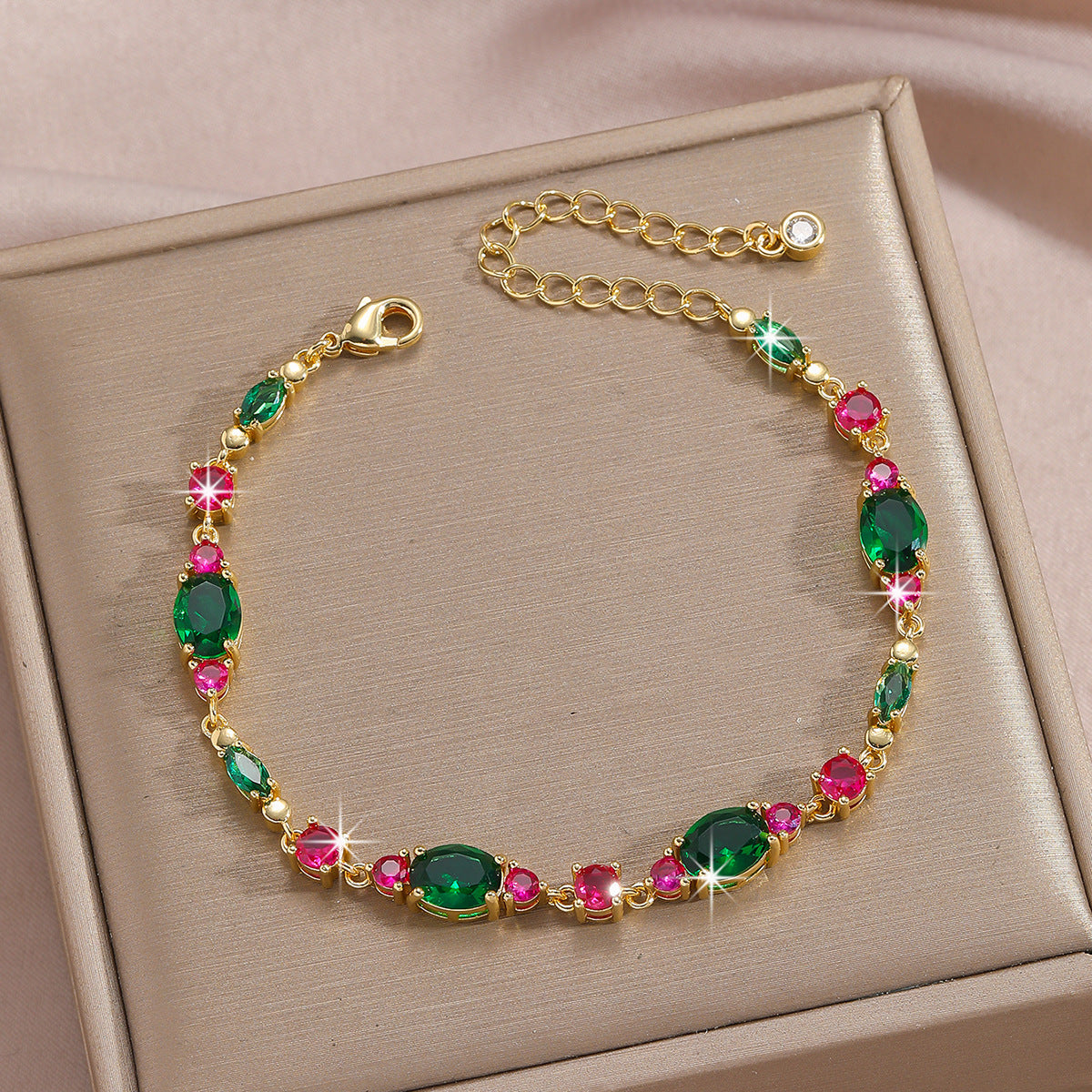 Luxury Gold Plated Brass Leaf Bracelet with Cubic Zirconia Inlay Unisex Floral Design