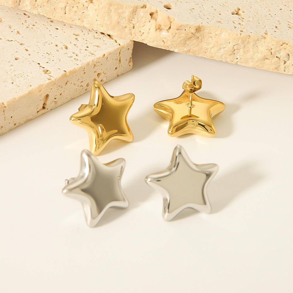 Minimalist Five-Pointed Star Stainless Steel Earrings for Women with Gold Plating and Silver Plating Options