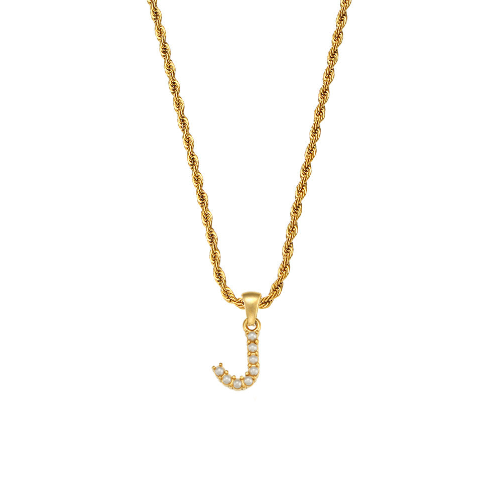 Fashionable Minimalist Letter Pendant Necklace for Women Stainless Steel Twisted Chain with 18K Gold Plating
