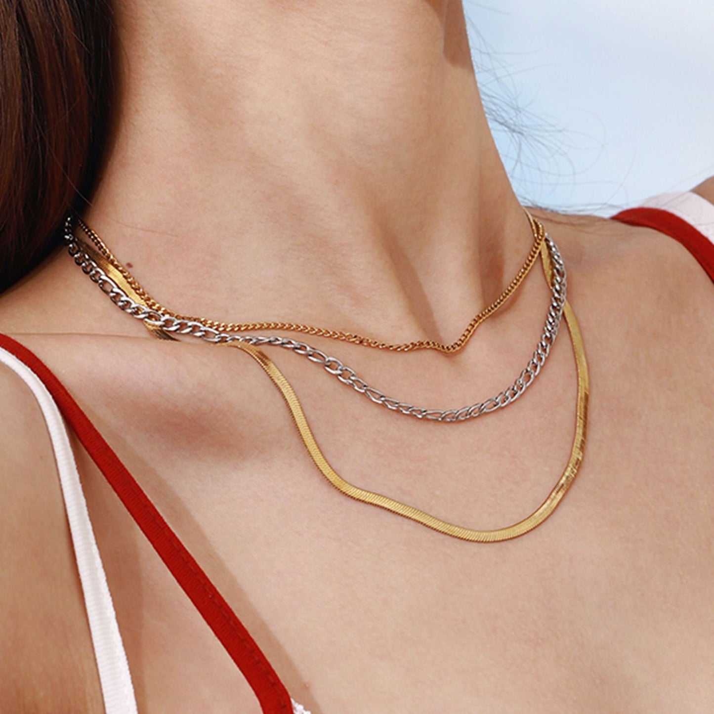 Minimalist Geometric Titanium Steel Pendant Plated Stainless Steel Multi-Layer Necklace for Women