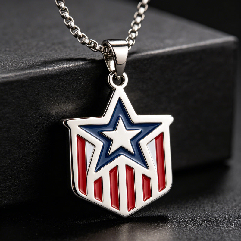 Minimalist Stainless Steel Drip Oil Star Pendant Necklace Curb Chain Unisex Jewelry