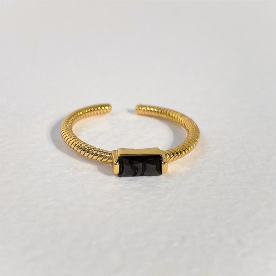 Minimalist 925 Sterling Silver Geometric Black Cubic Zirconia Open Ring