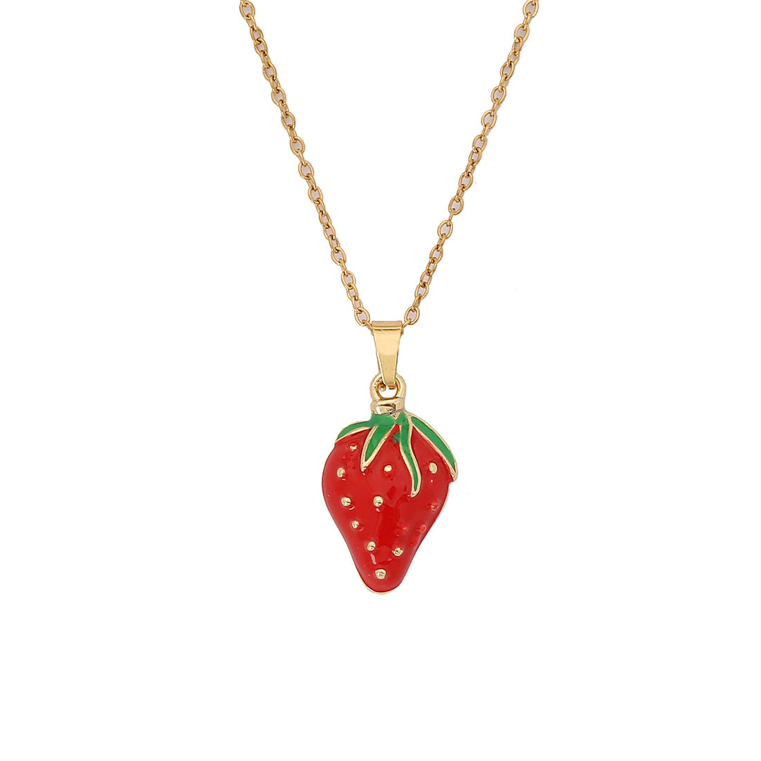Graziosa collana con ciondolo a fragola e ciliegia in acciaio inossidabile dallo stile fresco e dolce