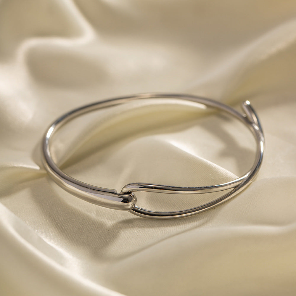 Minimalist Geometric Stainless Steel Bracelet for Women with Polished Finish